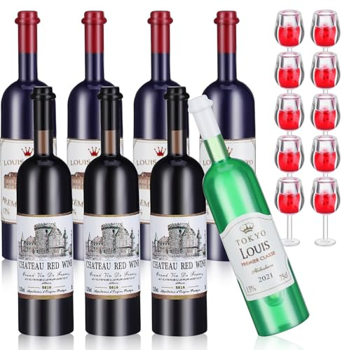 Toyvian Mini Wine Bottle Set 18Pcs 1 12 Scale Dollhouse Accessories Including Miniature Wine Bottles and Miniature Glasses for Dollhouse Decoration and Pretend Play