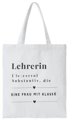 RF&CM Geschenk für Lehrerin Tasche Eine Frau mit Klasse für Lehrerin Beutel mit Spruch Tragetasche für Klassenlehrerin