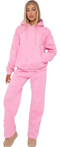 Divadames Women Tracksuit Set Oversized Crucifix Cross Long Sleeve Hoodie and Sweatpants Casual Outfits Suits 2PCS (UK, Numeric, 12, 14, Regular, Regular, Pink)