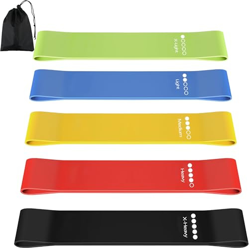 Fitnessband Set Om 5, Latex Motståndsband, 5 Olika Styrketräningsband Med Träningsinstruktioner & Bärväska, Gymnastikband För Muskeluppbyggnad, Yoga, Pilates, Styrketräning (5 färger (set med 5))
