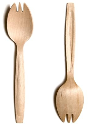 Eco Leaf 100pcs Disposable Wooden Sporks – 15cm Biodegradable & Compostable Cutlery Set, Eco-Friendly Birch Wood & Bamboo Utensils for Weddings, Parties, Camping and Catering