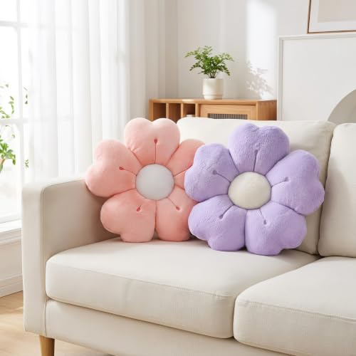 Copbopwn 2Pcs Flower Pillow Cute Pillows 35cm Flower Cushion Floor Pillow Preppy Daisy Cushion Daisy Pillow,Floor Cushions Aesthetic Pillows Cute Cushions Home Bedroom Decor (purple+pink)