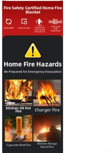 Couverture anti-feu portable en fibre de verre pour un feu rapide et une protection personnelle, adaptée pour la cuisine, l'électricité et les petits incendies (1)