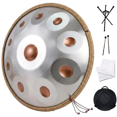 Handpan Drum, Handpan Instrument 440 Hz 18/22 Notas 9/10/12/14 Pulgadas Tambor de Acero D Menor Ideal para Principiantes en Sanación con Sonido, Meditación