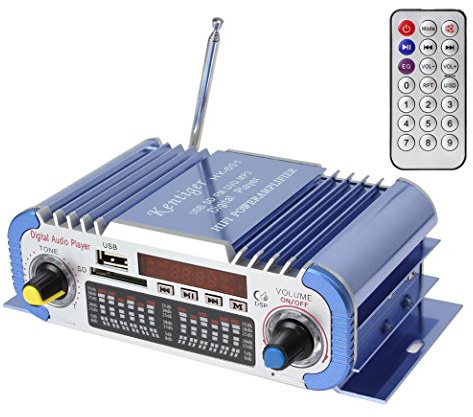 DollaTek 2 Channels Hi-fi Mini Digital Motorcycle Auto Car Stereo Power Amplifier Sound Mode Audio Music Player Support USB/FM/SD for Car Motorcycle Car Auto CD DVD DC 12V Input - Blue