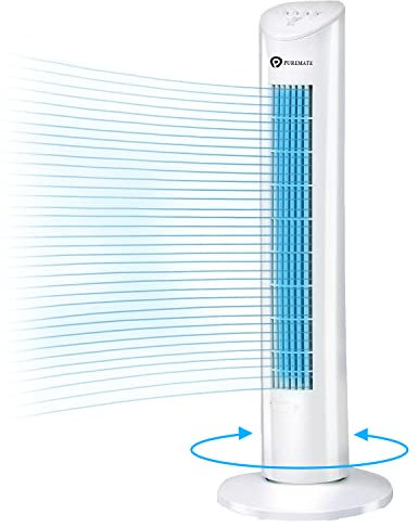 PureMate 31-inch Tower Fan with Oscillating & Aroma Function, 3 Adjustable Speeds, Ultra- Quiet Cooling and Powerful 60W Motor, Portable Bladeless Energy-Efficient Electric Fan for Home and Office