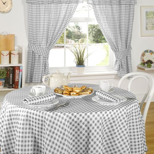 Emma Barclay Molly Gingham Pencil Pleat Kitchen Curtains with Tie Backs Check Cafe Curtains for Kitchen Utility & Small Windows (Charcoal, W 46 x L 48 (2 Panels))