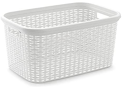 Tradineur Cestino Portabiancheria Rattan in Plastica con Manici 26,5 x 53,5 x 36 cm, Capacità 35 litri, Cesto Organizzatore Capi Vestiti, Lavanderia, Casa, Colore Casuale