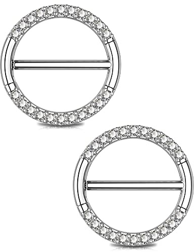 OUFER Body Piercing Nipple Bars 14G 316L Stainless Steel Clear CZ Nipple Rings Clicker Piercing Barbell