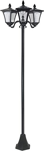 Outsunny Farol Solar de Jardín con 3 Luces LED Impermeable IP44 para Camino Patio 51,5x47x182,5 cm Negro