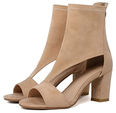 Sailimy Women's Beige Open Toe Booties Summer Sandals Peep Toe Booties Boots 8