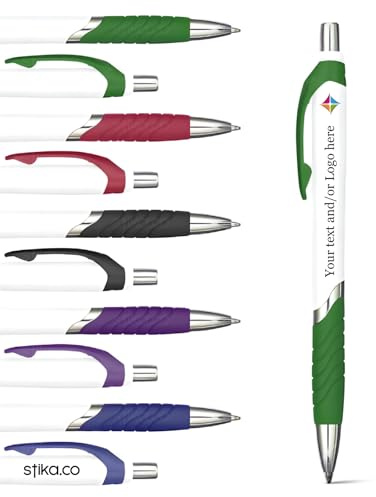 stika.co Pack of 40 Personalised Green Plastic Pens - Customisable, Sustainable, Stylish Writing Instruments - Perfect for School, Work, Seminars and Promotion