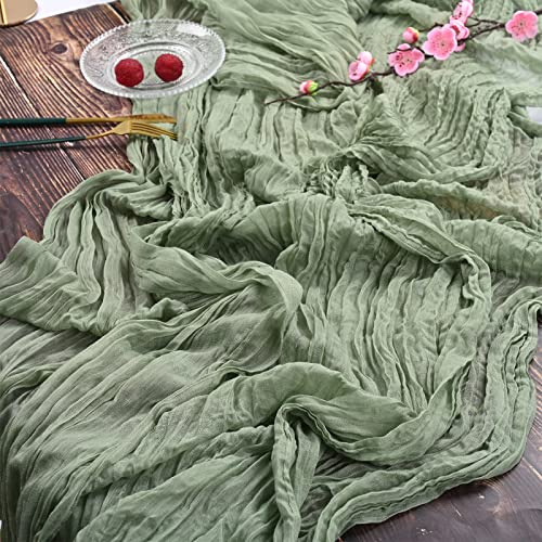 YMHPRIDE 2-pack ostduk bordslöpare, 90 x 400 cm salvia grön rustik gasväv boho bordslöpare, ostduk bröllop bordsduk dekor bordsduk för bröllopsfest brud dusch bordsdekorationer