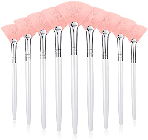 Maitys 9 Pieces Facial Fan Mask Brushes, Champagne, Pink, White