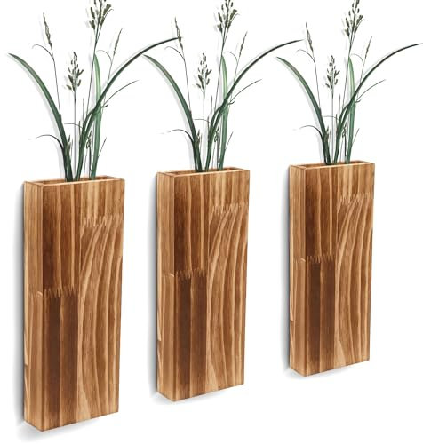 3st Wandpflanzgefäße für Zimmerpflanzen, Holzpflanzenhalter für Trockenblumen Künstliches Grün Taschenvase Aus Holz für Bauernhaus Wanddekoration Modernes Wohnzimmer und Schlafzimmer (Braun)