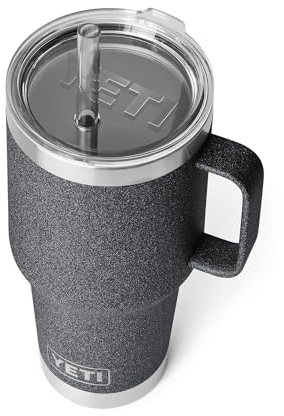 YETI Rambler 35 oz Tumbler with Handle and Straw Lid, Travel Mug Water Tumbler, Vacuum Insulated Cup with Handle, Stainless Steel, Black Stone