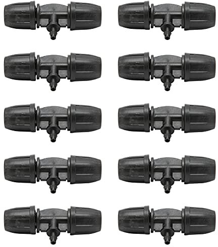 10 Pezzi T con Spinato, Connettore per Tubo per Irrigazione a Goccia da 8/11 a 4/7 con Spinato Bloccato Antigoccia per Irrigazione del Giardino