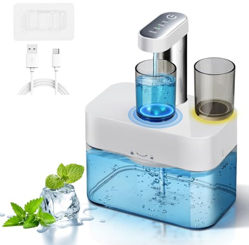 Les-Theresa Dispensador de Enjuague Bucal de Pared, Automático, Sin Contacto, Recargable por USB, 550ML, 2 Vasos Magnéticos, Modo de Autolimpieza, Contenedor de Enjuague Bucal, Color Claro