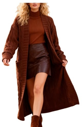 Shuanghao Mujer-Chaqueta Cárdigan-Suéter Abrigo-Abiertos de-Punto - Invierno Manga Larga Suave Suelta Elegantes Casuales Sexy Moda Retro Engrosado Térmica Grande Suéter Cardigan para Mujeres Café M