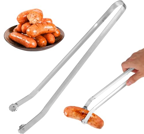Pinze per Girare Salsicce BBQ, 38,5cm Pinze per Hot Dog Pinze per Alimenti da Cucina in Acciaio Inossidabile Morsetto per Bistecca Pinze per Grigliate a Cottura Lunga per Domestico All'Aperto