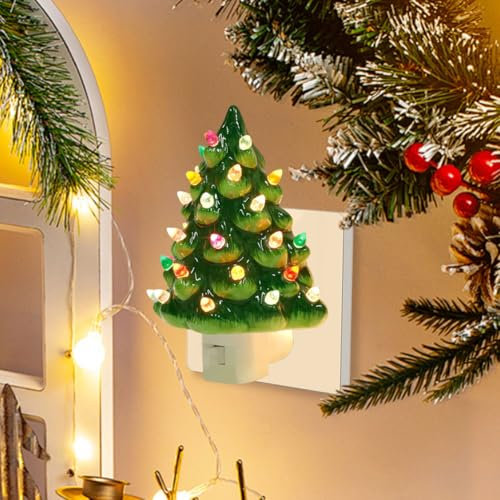 Christmas Tree Night Light, Vintage Christmas Night Light with Multicolor Bulbs, Decorative Christmas Tree Nightlight, Xmas Tree Nightlight for Bedroom Living Room Xmas Holiday Decor