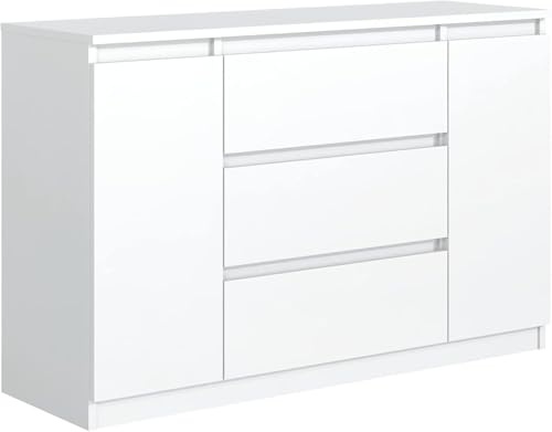 meble masztalerz Kommode 3 Schubladen 2 Türen 140 cm Weiß Matt - Modernes Sideboard - Schrank mit Schubladen - Schubladenschrank