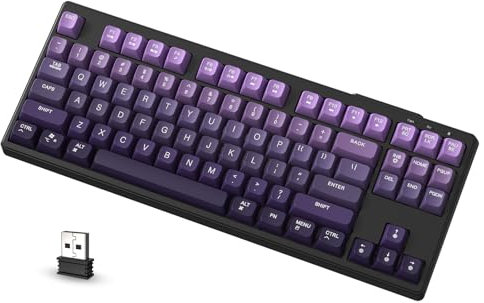 ATTACK SHARK x FREEWOLF M87 80% Teclado Inalámbrico para Juegos, 87 Teclas TKL RGB Sensación Mecánica SA PBT Teclado Bluetooth/Modo Dual 2.4Ghz, QWERTY, Batería 4000mAH para Mac/Win - Morado Degradado