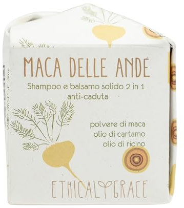 Ethical Grace - Maca Delle Ande - Shampoo e Balsamo Solido 2 in 1 Vegano Shampoo Anticaduta per Capelli Forti e Resilienti Balsamo Capelli Naturale con Estratto di Maca e Olio di Cartamo 90 gr