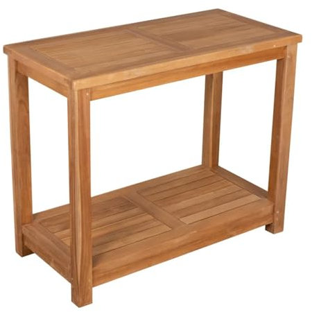 MR. DEKO® Pflanztisch Salford Teak mit Ablage | 90 x 45 x 75 cm (BHT) | Gartentisch, Regal, Ablagefläche ideal für die Gartennutzung | Ideal als Pflanztisch und für Gartenarbeit