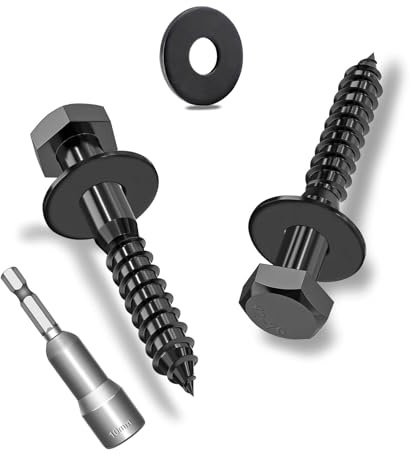 Ezitruz 15 Stück M6x35mm Sechskant Holzschrauben mit Unterlegscheiben, Sechskantschrauben Schwarz Edelstahl A2V2-DIN571, Schlüsselschraube mit Unterlegscheiben und Steckschlüssel