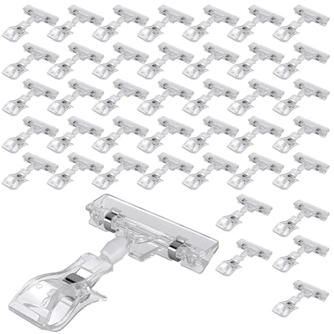 TAICHEUT 40 Pack Clear Plastic Rotatable Display Clips POP Clip-on Style Price Tag Label Holders for Retail Merchandise Signs