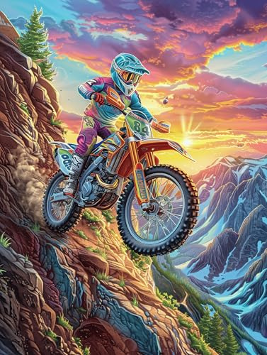 Piloto de motocross en el paisaje de montaña Puzzle 300 Piezas Maquetas Construir 3D Detalladas Mitos fantásticoss Cuento De Hadas Rompecabezas Educativo Para Familia Aliviar Estrés Estera Portátil Mo