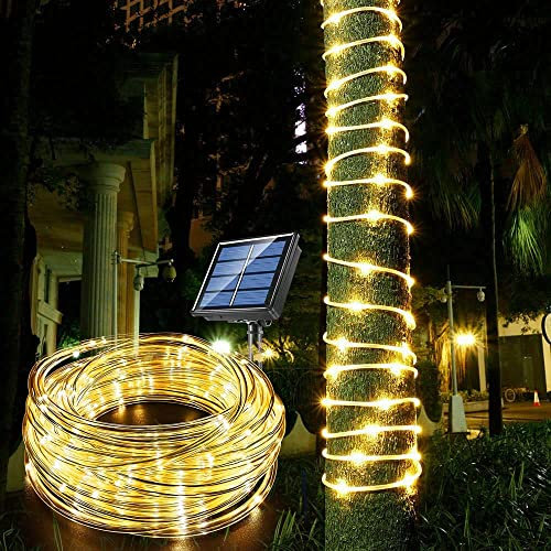 cuzile Manguera LED Solar 7m 50 LED Resistente al agua IP55 Tiras de LED de exterior, Sensor de luz, blanco cálido Decoración para Navidad, Fiestas, Bodas, Patio, Dormitorio, Jardines, Festivales