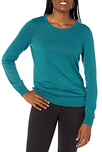 Amazon Essentials Women's Long-Sleeve Lightweight Crewneck Sweater, Flattering (Available in Plus Size), Teal Blue, Medium