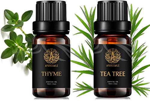 Aromaterapi te träd och timjan eterisk olja set för diffusor och luftfuktare – 2 x 10 ml ren olja kit