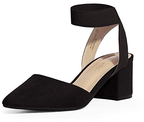 DREAM PAIRS Womens Low Mid Block Heels Mary Jane Ladies Ankle Strap Court Shoes Sandals,Size 9,Black/Suede,NICHOLES