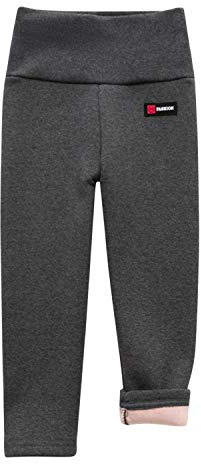 De feuilles Barn baby flickor vinter varma fleecefodrade leggings stretchiga hög midja långa byxor byxor, Mörkgrått, 4-5 År