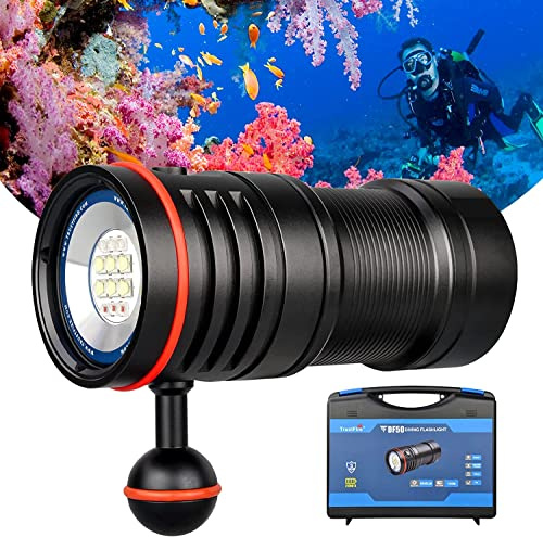TrustFire DF50 - Lámpara de buceo (6500 lúmenes, resistente al agua, 70 m, 70 m, LED, bajo el agua, con Trustfire-ARB5000U, cargador y cargador
