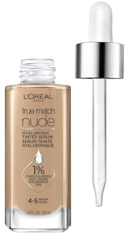 L’Oréal Paris True Match Nude Hyaluronic Tinted Serum Foundation with 1% Hyaluronic acid, Medium 4-5, 1 fl. oz.