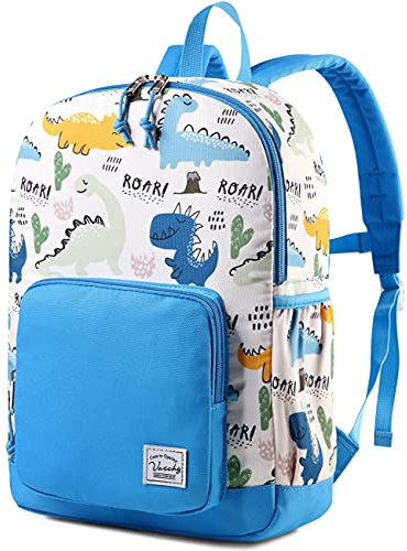 VASCHY Kids Backpack, 13L School Bag for Boys and Girls 4-6Years Water Resistant Toddler Dinosaur Rucksack Children's Backpack with Elastic Water Bottle Pockets for Elementary School(Blue Dino)