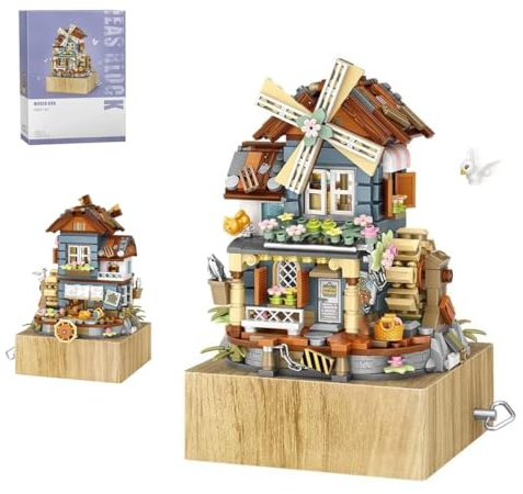 799pcs Street View Windmill Music Box Bricks Model Building Set, Street View Modular Building Kits, DIY Architecture Construction Toy, Building Blocks for Teens and Adults
