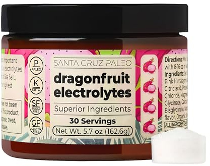 Santa Cruz Paleo Electrolyte Powder, Dragon Fruit Flavor, Sugar Free Hydration Drink Mix with Himalayan Pink Salt, Sea Salt, Magnesium Glycinate, Potassium Chloride, Sweetened with Stevia, 30 Servings