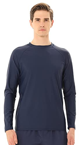 TIZAX Camiseta UV Protección Solar Hombre Manga Larga Traje de Baño UPF 50+ Rashguard Camisa Deportiva Secado Rápido Adultos Azul Marino S