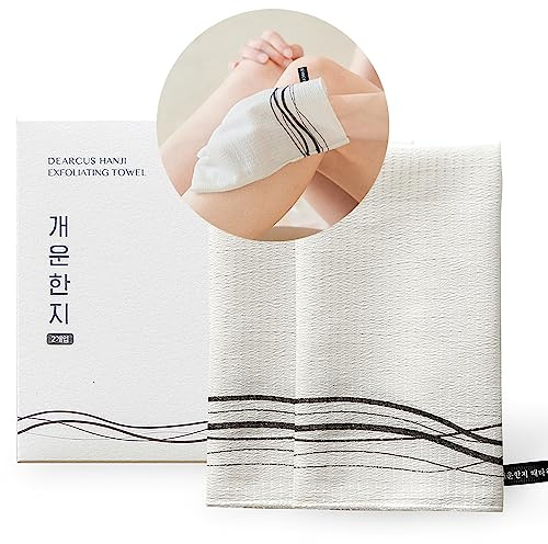 Korean Exfoliating Washcloth Towel 2Pcs, Hanji Bath Washcloths Mitt Scrub Body Washcloth Glove, Skin Irritation Free Korean Mulberry Bark, Reusable Soft and Gentle Scrubbing
