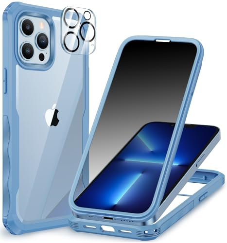 CENHUFO Sichtschutz Hülle für iPhone 13 Pro Max, mit Eingebautem Privacy Panzerglas Displayschutz und Kameraschutzfolie 360 Grad Handyhülle Schutzhülle Stoßfest Bumper Anti Spy Cover Case - Blau