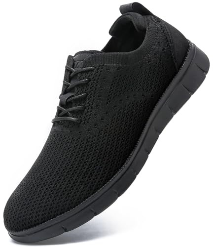 LEZTA Men's Casual Dress Sneakers Business Lightweight Oxfords Arch Support Walking Shoes(All Black B Size 6.5)