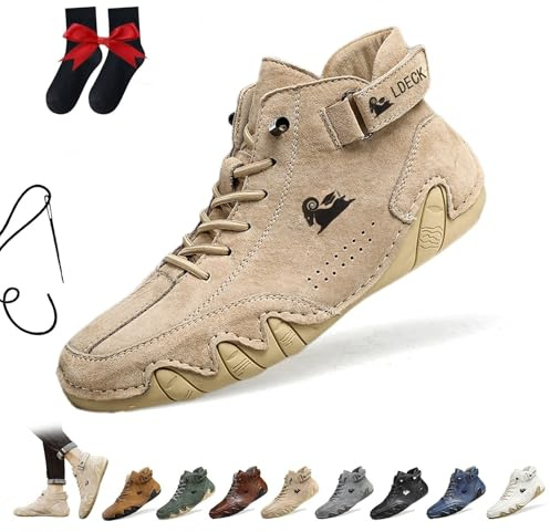 Bottes Hautes En Daim Faites À La Main Italiennes Chaussures Beck for Hommes Baskets Décontractées Imperméables En Daim Bottines D'extérieur Antidérapantes Et Respirantes Pieds Nus(Kaki,43 EU)