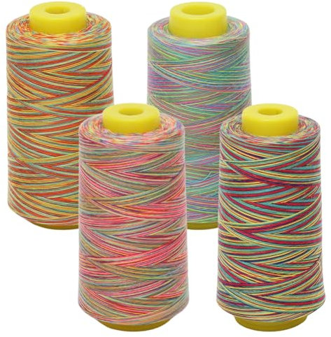 DASIAUTOEM 4 Bunt Nähgarn Overlockgarn, Nähmaschinengarn, Buntes NäHgarn Set, Farbverlaufsgarn, Geeignet zum Sticken Nähen Patchworken Quilten Steppen und Overlocking