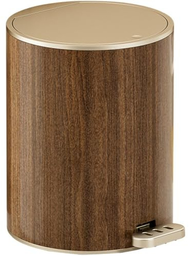 Zghhc Waste Paper Bin Modern Wooden Paper Basket, Retro Trash Can Round Litter Box Small Trash Can Garbage Bin Container with Lid for Home Office
