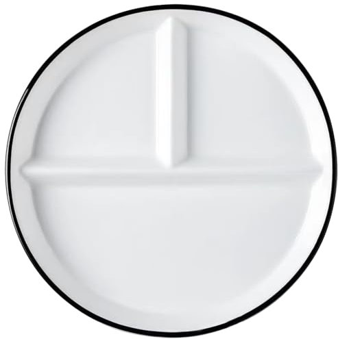 Alipis Ceramic Portion Control Plate for Adults, 8 Inch Divided Plate for, Salad, Dessert, and Dinner, Microwave and Oven Safe, Easy to Clean, White with Black Edge